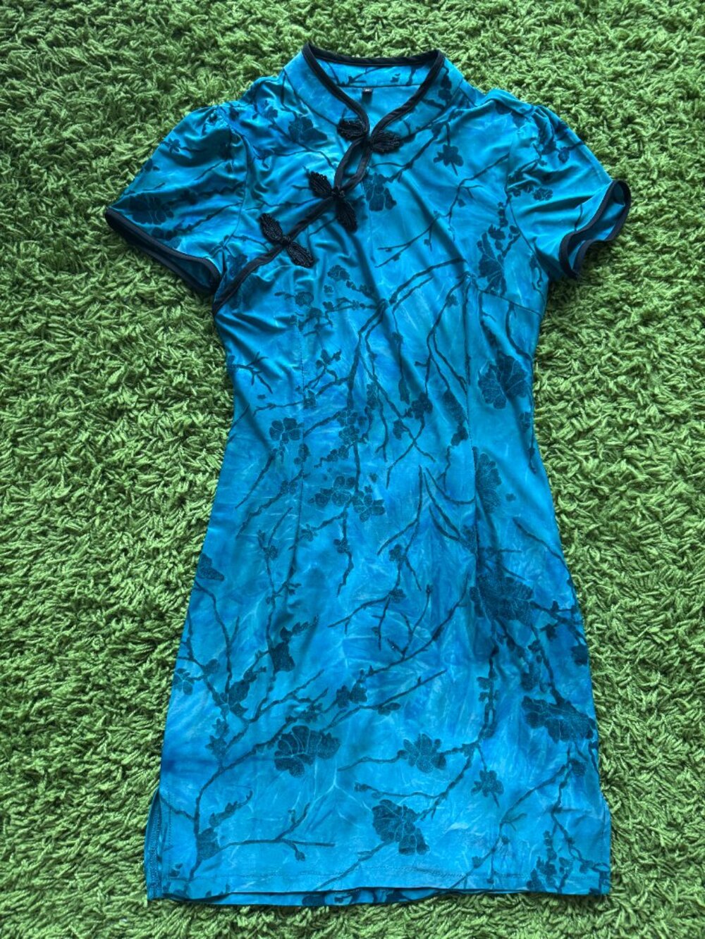 Blue Floral Qipao Cheongsam Bodycon Dress Size M Runs Small